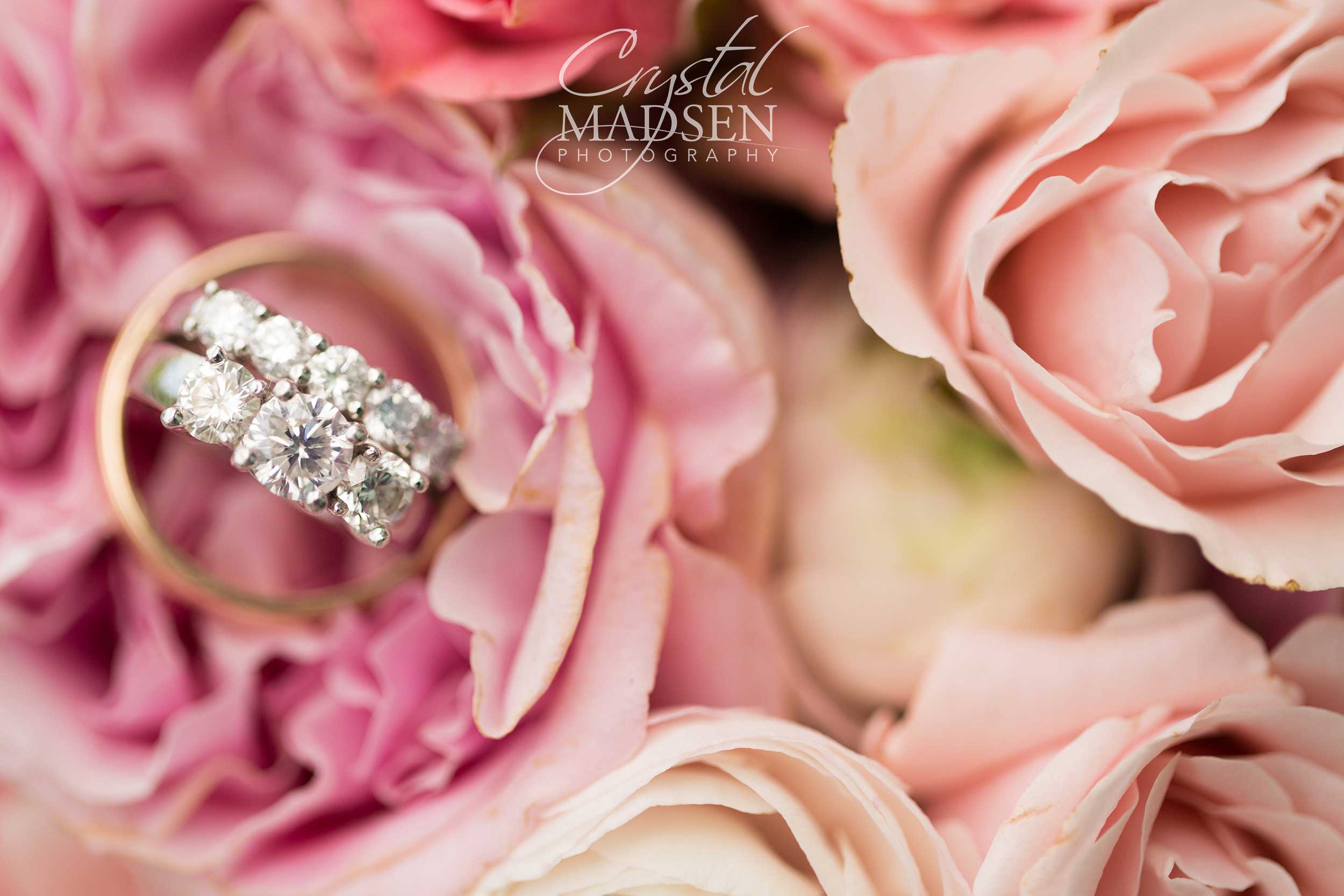 Wedding rings with bouquet