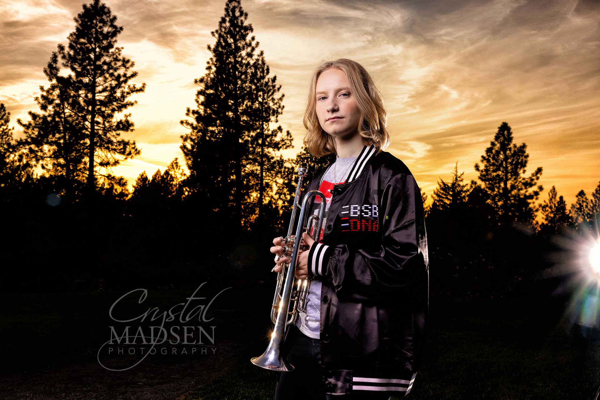 incorporate trumpet in high school senior portraits for props